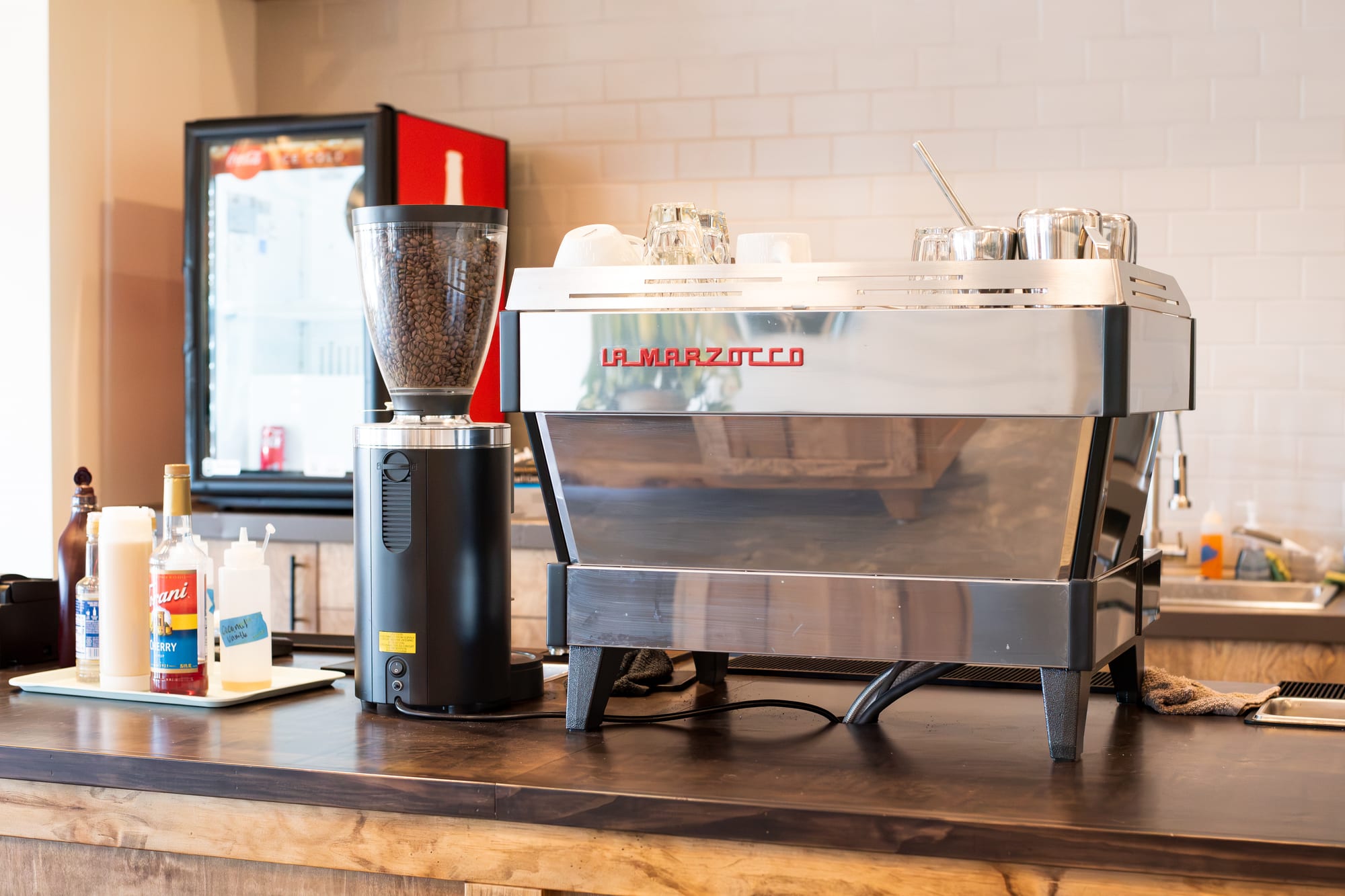 the counter, busy and lit
